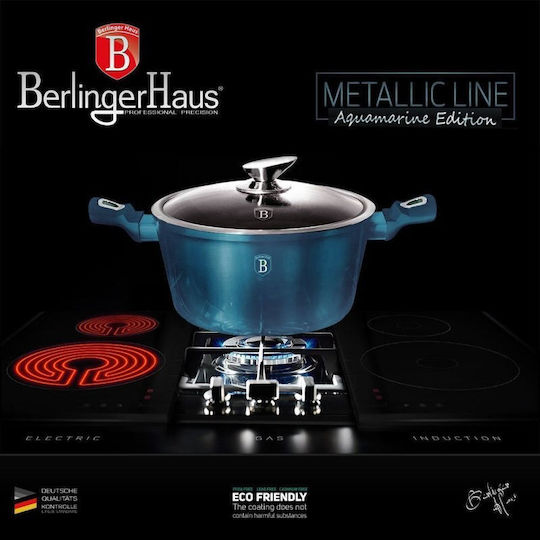 Berlinger Haus Metallic Line Комплект Съдове За Готвене От Алуминий Aquamarine Collection С Вътрешно Покритие От Камък 3 Съдове
