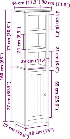vidaXL Badezimmersäule Boden H44xB30xH160cm Weiß