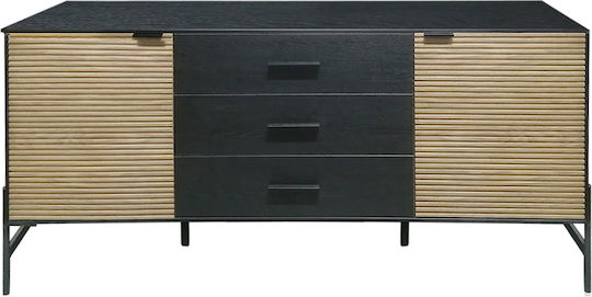Wooden Buffet with Drawers & Mirror Black L164xW40xH75cm