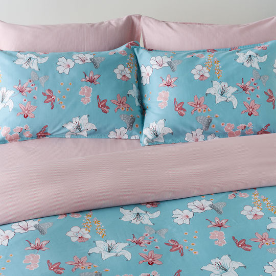 Kentia Darlyn Tagesdecke Übergröße Baumwollsatin Ciel-Rosa-Weiß-Gelb 230x250cm