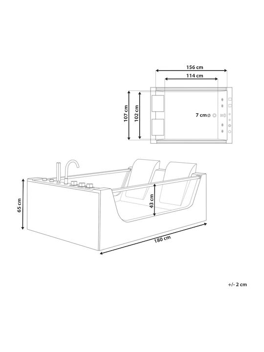 Beliani Acryl Badewanne mit Hydromassage 180x120cm