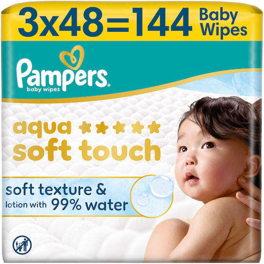 Pampers Aqua Soft Touch Μωρομάντηλα χωρίς Οινόπνευμα & Parabens 144τμχ