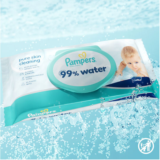 Pampers 99% Apă Șervețele Umede Hipoalergenice pentru Bebeluși cu 99% Apă fără Parfum Alcool și Parabeni 18x60buc