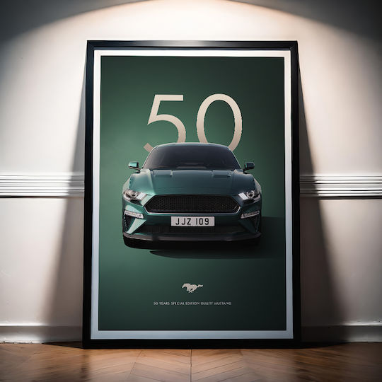 Poster 50 De Ani Mustang Mașină Cr001 40cm X 50cm Cadru Maro Din Lemn 62978pd156252f63322