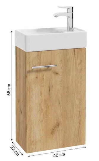Deftrans Unitate De Mobilier Pentru Baie Cu Chiuvetă M40xL22xÎ60cm Stejar Craft