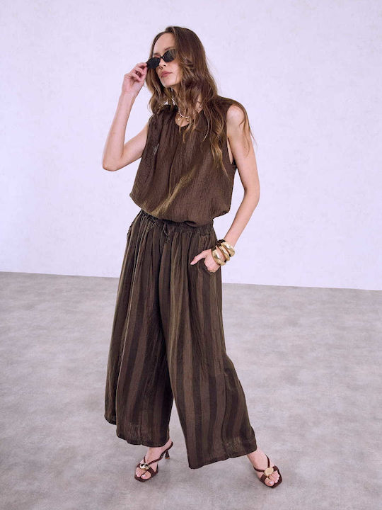 Celestino Damenhose Gestreift Loose Fit Braun