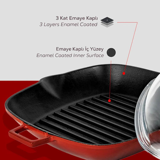 Lava Lava Cast Iron Grill Pan with Lid 26cm