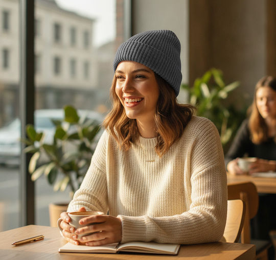 B383R Beanie Männer Beanie mit Rippstrick Dark Grey