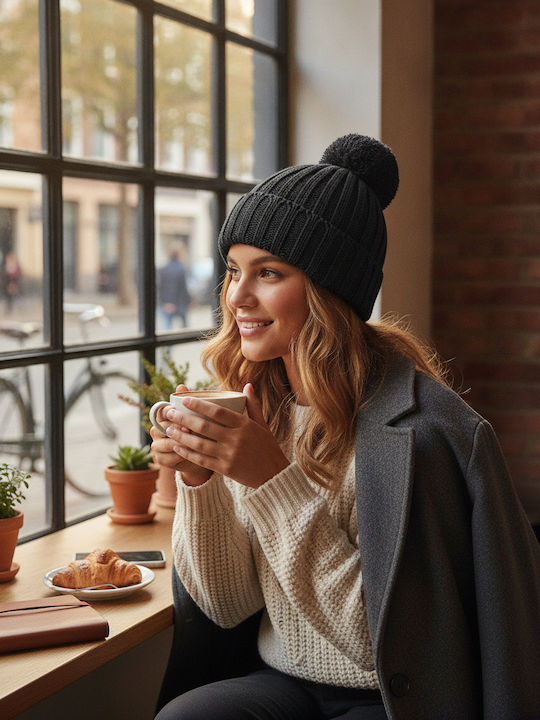 Ribbed Beanie Cap Black