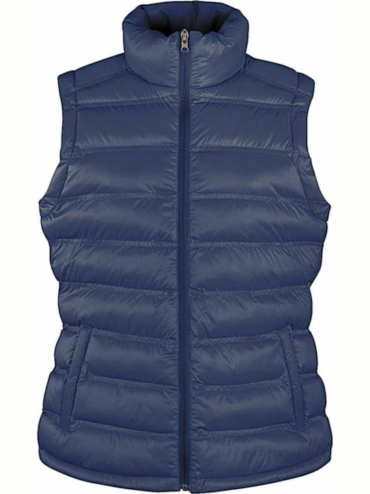 Ice Bird Kurzes Damen Ärmelloses Puffer Jacke Wasserdicht und Winddicht für Winter Navy Blau