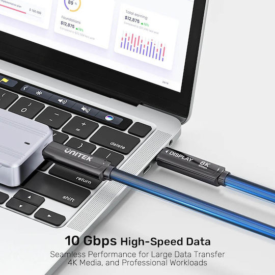 Unitek Uc Usb-c Fiber Optic 8k Cable 10gbps 60w Pd 15.0m C14178a-15m