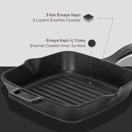 Lava Cast Iron Grill Pan with Enamel Coating 19.5cm