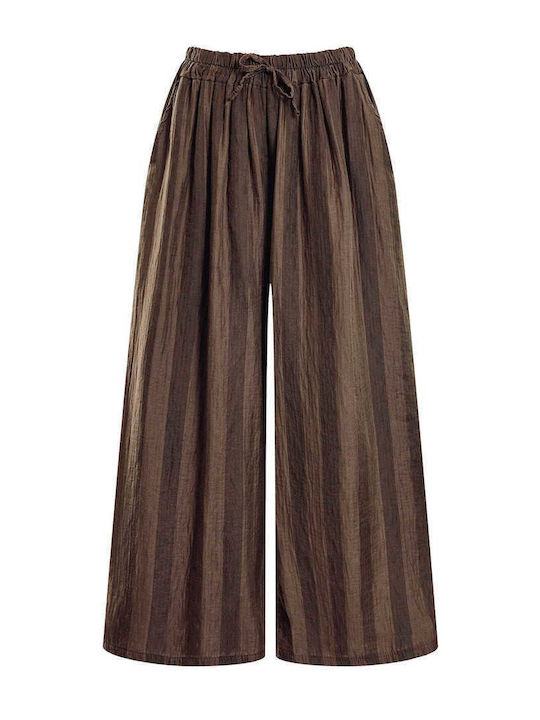 Celestino Damenhose Gestreift Loose Fit Braun