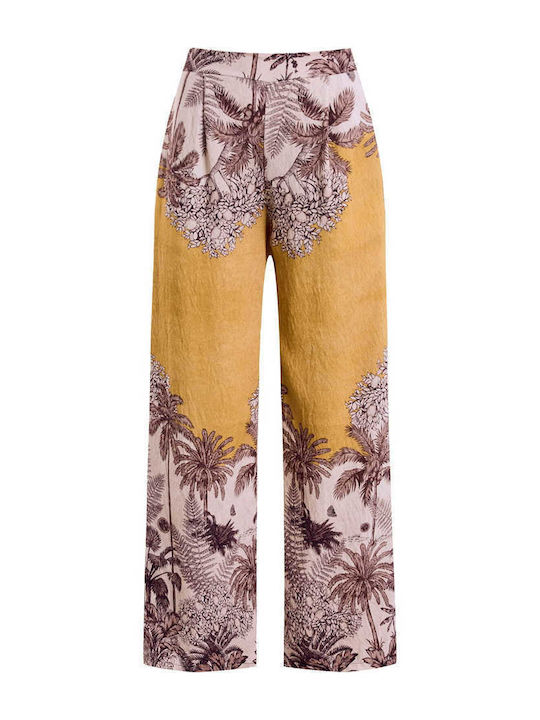 Celestino Women's Printed Pantaloons Pleats Loose Fit Mustard
