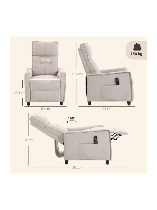 HomCom Relax Massage Sessel mit Fußhocker Weiß Creme 69x93x104cm