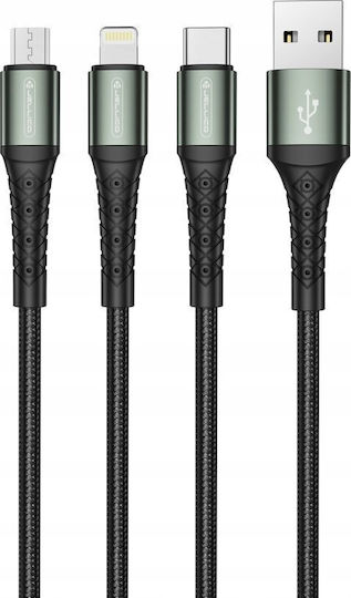 Jellico USB to Lightning Type-C micro USB Cable 3.1A Black 1.2m