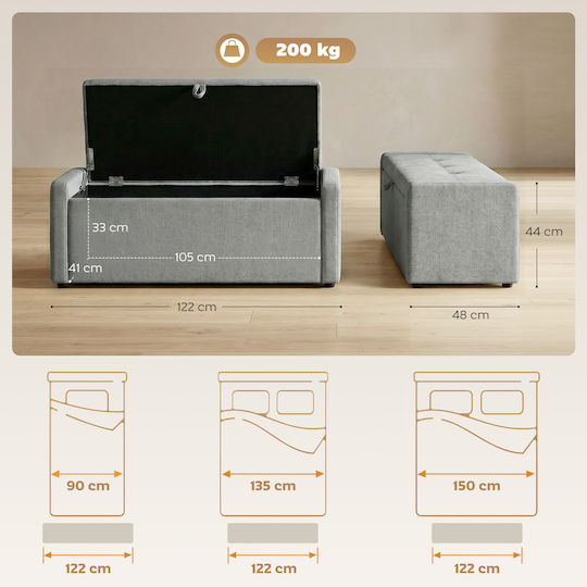 Footstool with Storage Space Upholstered with Fabric Light Grey
