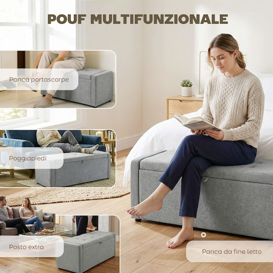 Footstool with Storage Space Upholstered with Fabric Light Grey