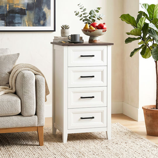 Chest of Drawers Wooden with 4 Drawers White 45x35x87cm