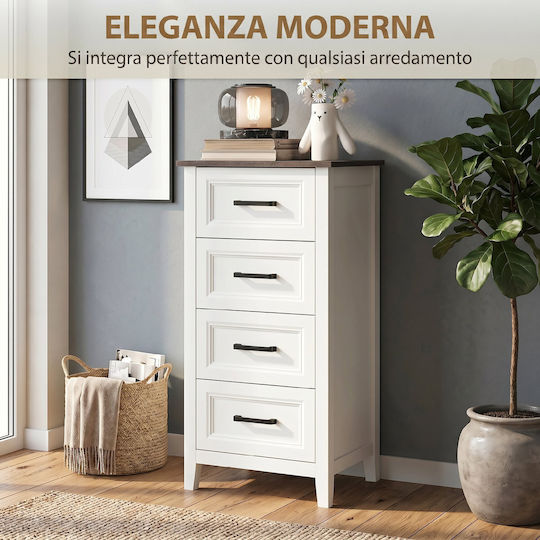 Chest of Drawers Wooden with 4 Drawers White 45x35x87cm