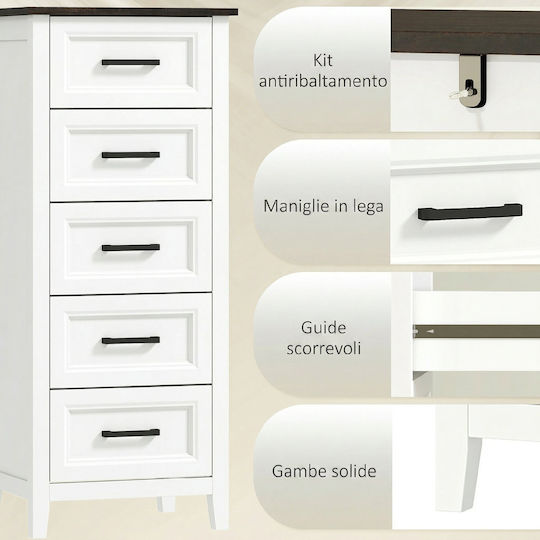 Chest of Drawers Wooden with 5 Drawers White 45x35x106cm