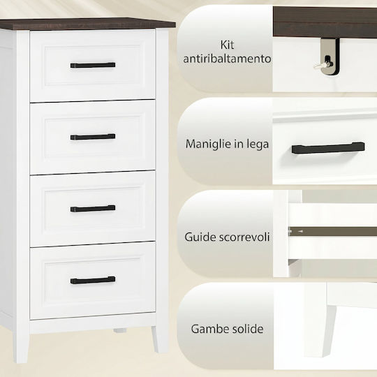 Chest of Drawers Wooden with 4 Drawers White 45x35x87cm