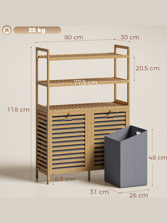 HomCom Set Coșuri de rufe Bambus 38.7lt Gri