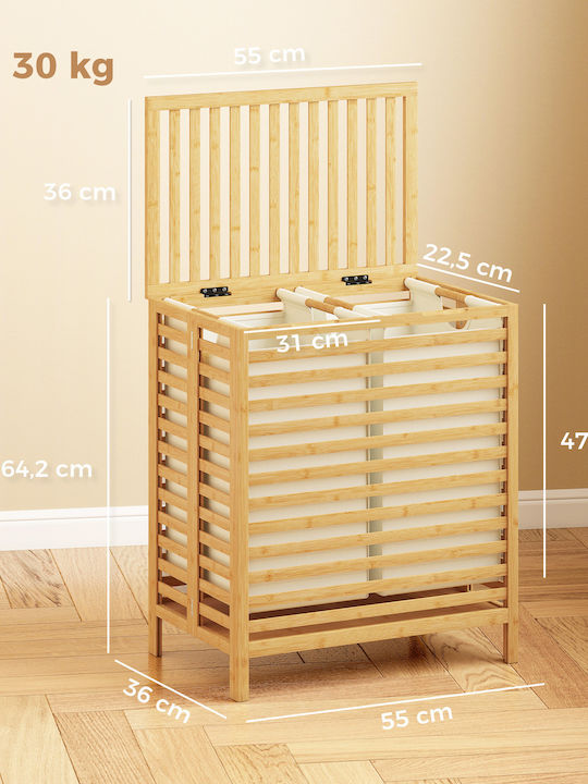 HomCom Кошница за пране Bamboo Сгъваема 64lt с Капак Бяла