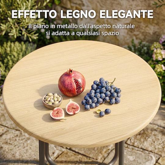 Metal Table for Small Outdoor Spaces Natural Wood 48x48x51cm