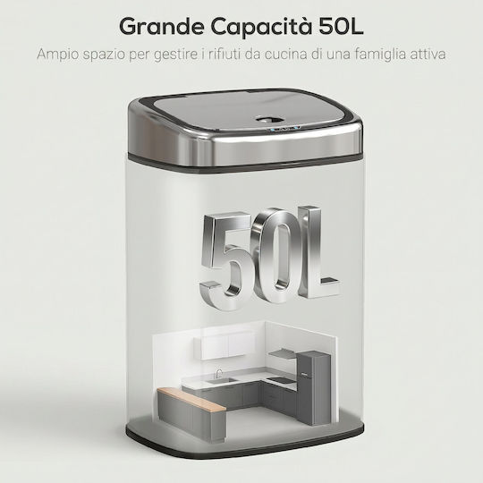HomCom HomCom Mülleimer Aus Inox Mit Fotowiderstand Silber 50lt HomCom HomCom Mülleimer Aus Inox Mit Fotowiderstand Silber 50lt