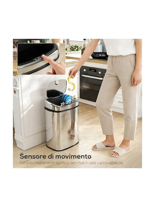 HomCom Waste Bin Made of Silver Stainless Steel 50lt