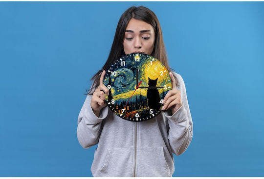 Koupakoupa Παιδικό Ρολόι Τοίχου Starry Night Cat Ξύλινο 20εκ.