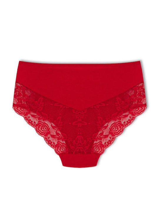 Baumwolle Hohe Taille Damen-Slips 3Pack mit Spitze Rote