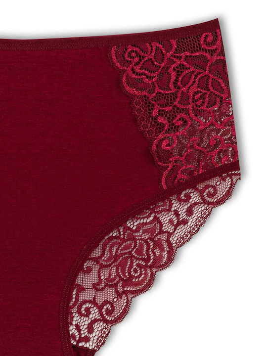 Hohe Taille Damen-Slips 3er Pack mit Spitze Burgundisch