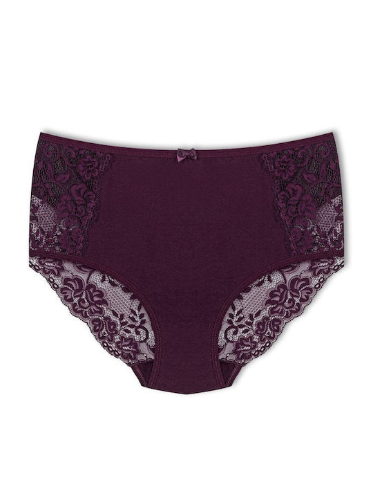 Hohe Taille Damen-Slips 3er Pack mit Spitze Burgundisch