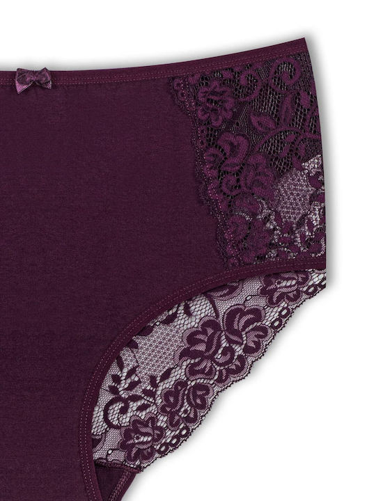 Hohe Taille Damen-Slips 3er Pack mit Spitze Burgundisch