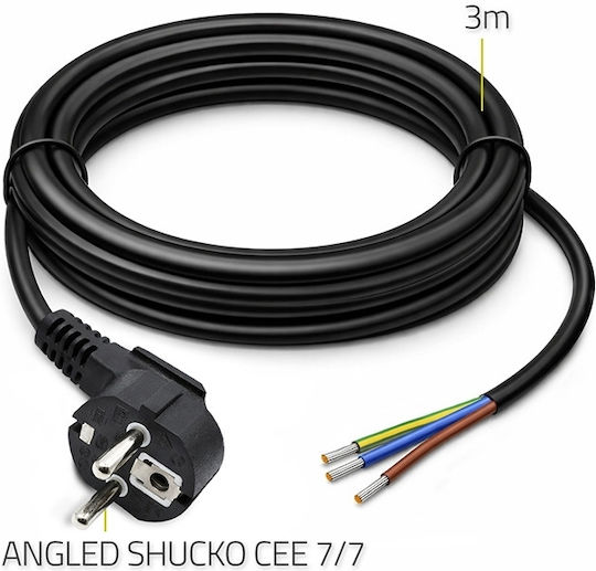 Qoltec Power Cable Angled Schuko Cee 7/7 Plug E F Copper Stripped Soldered 3x1.50 Mm² 3 M