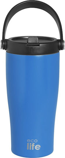 Ecolife Handled Tumbler Θερμός BPA Free 600ml Blue με Καλαμάκι και Λαβή