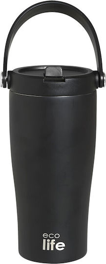 Ecolife Handled Tumbler Thermosflasche Rostfreier Stahl BPA-frei 600ml Schwarze mit Stroh und Handgriff