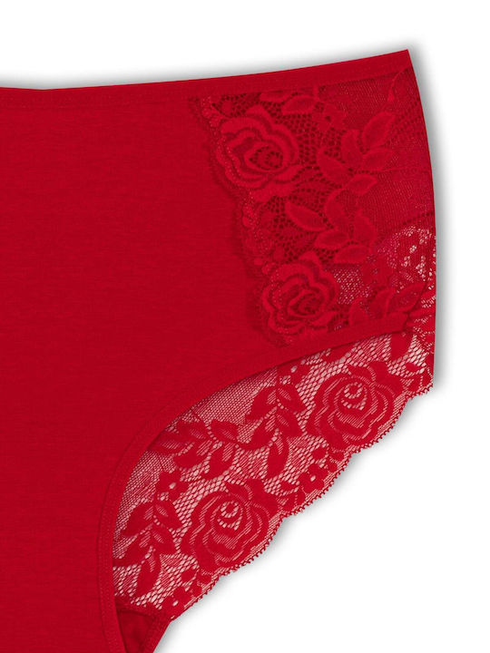 Hohe Taille Damen-Slips 3er Pack mit Spitze Rot