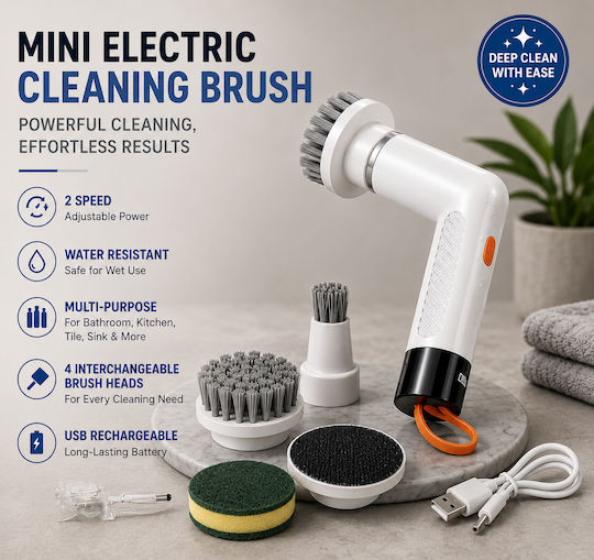 Perie Mică Electrică Rotativă De Curățare Dc4 Fără Fir Reîncărcabilă Cu Încărcare Usb-c Impermeabilă Portabilă Pentru Curățarea Bucătăriei Baie Și Uz Casnic