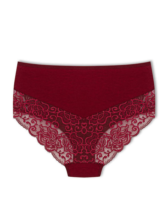 Hohe Taille Damen-Slips 3er Pack mit Spitze Burgundisch