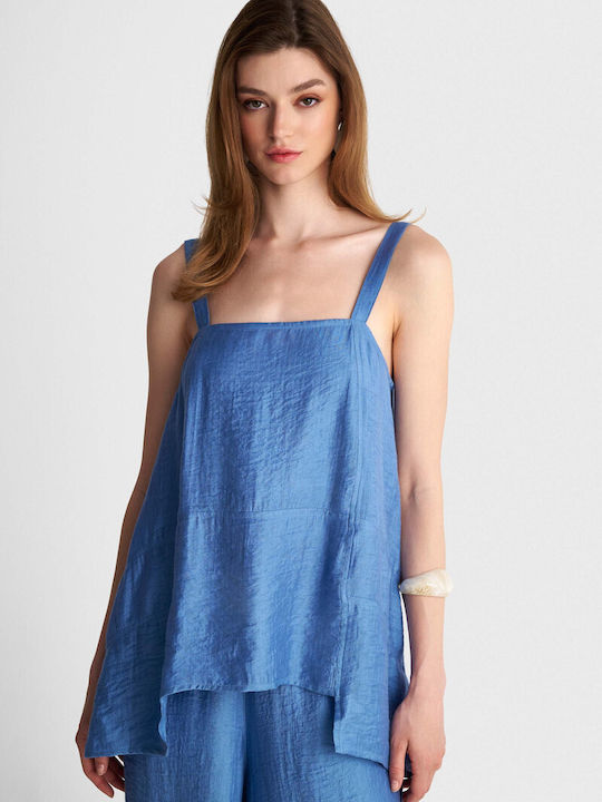 Damen Bluse Satin Blau