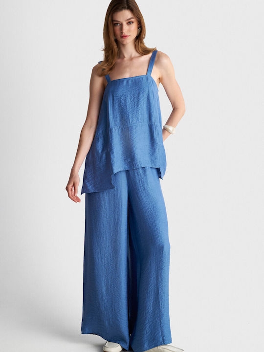 Damen Bluse Satin Blau