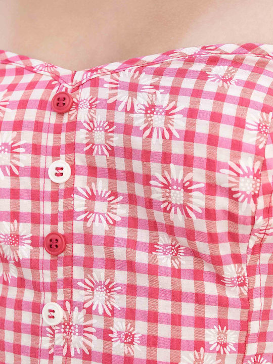 Women's Crop Top Checked Pink 91067152-Fuchsia
