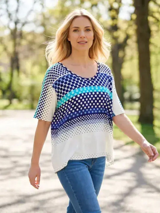 Damen Bluse Kurzärmelig Polka Dot Blau