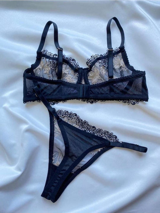 Set Lenjerie Intimă Cu Dantelă Bralette Cu Slip Floral