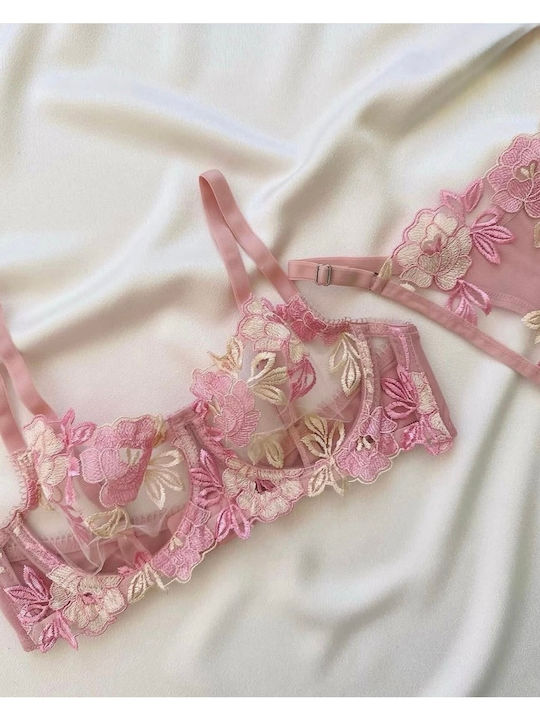 Set Lenjerie Intimă Sutien Cu Slip Roz
