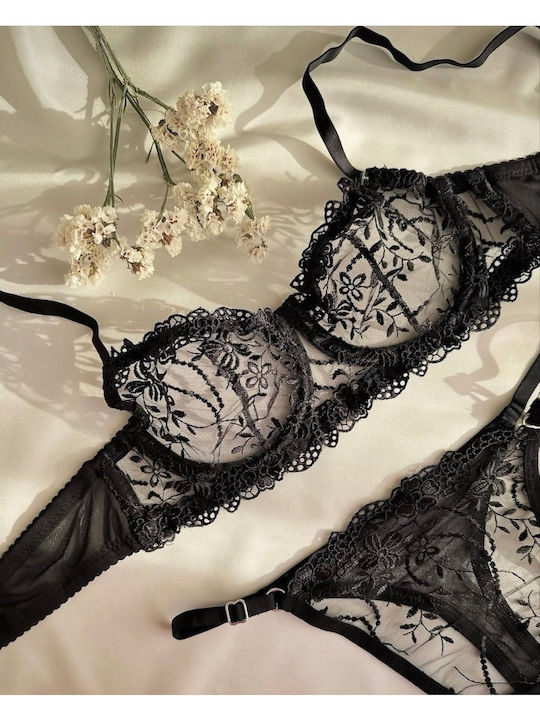 Damenunterwäsche-Set BH mit Schlupf Mit Spitze Schwarz