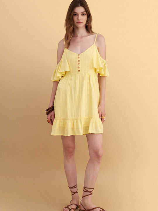 Sommer Mini Damenkleid mit Rüschen Gelb